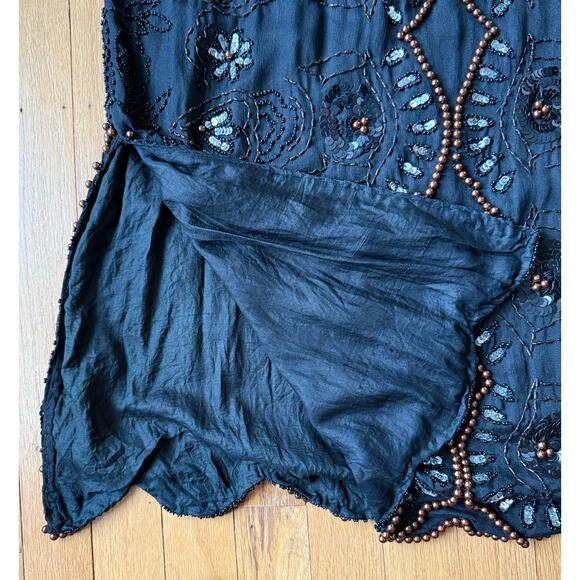 Vintage JLB Silk Black Beaded Sequin Tunic Top Size L (approx) 80's 90's Holiday - Picture 4 of 15